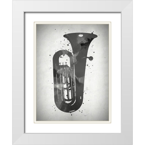 Black and White Tuba White Modern Wood Framed Art Print with Double Matting by Sproul, Dan