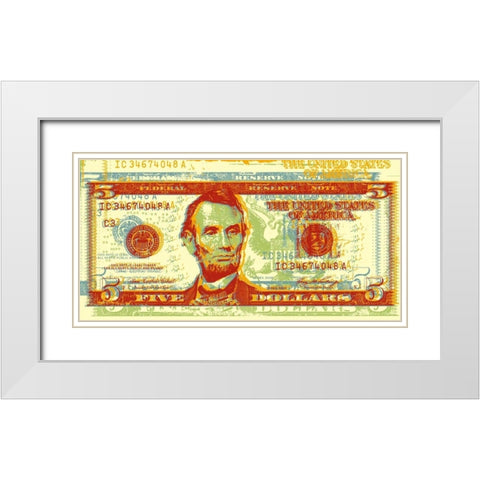 Five Dollar Bill White Modern Wood Framed Art Print with Double Matting by Chambers, Dustin