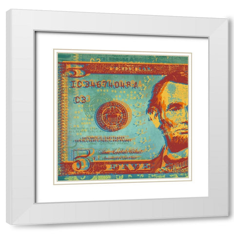 Five Bucks I White Modern Wood Framed Art Print with Double Matting by Chambers, Dustin