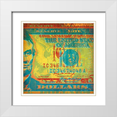 Five Bucks II White Modern Wood Framed Art Print with Double Matting by Chambers, Dustin