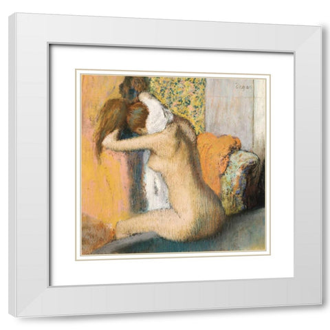 After the Bath White Modern Wood Framed Art Print with Double Matting by Degas, Edgar