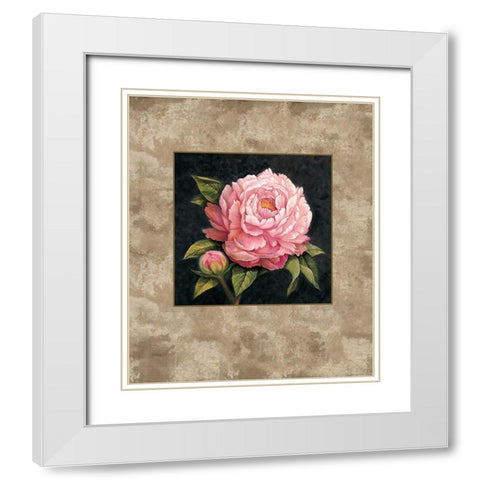 Pink Peony White Modern Wood Framed Art Print with Double Matting by Lopez, E.
