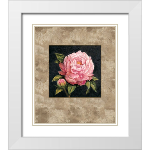 Pink Peony White Modern Wood Framed Art Print with Double Matting by Lopez, E.