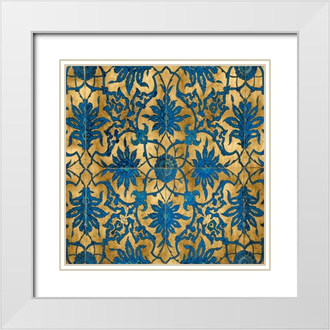 Ornate In Gold and Blue White Modern Wood Framed Art Print with Double Matting by Roberts, Ellie
