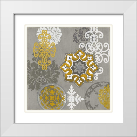 Decorative Ornaments In Gold I White Modern Wood Framed Art Print with Double Matting by Roberts, Ellie