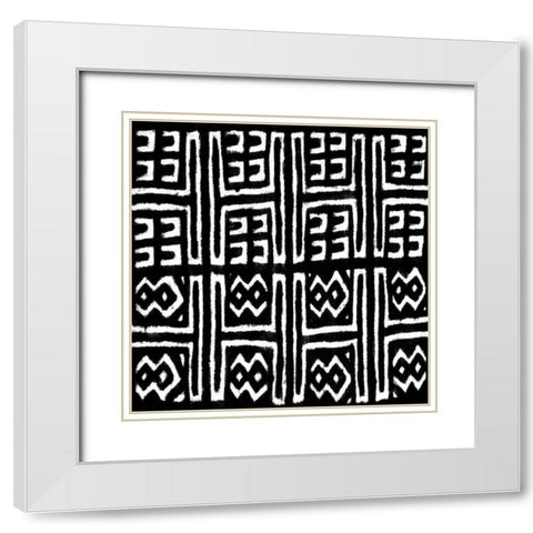 Mudcloth Black VII White Modern Wood Framed Art Print with Double Matting by Roberts, Ellie