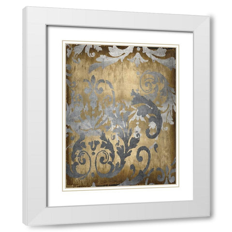 Damask in Gold I White Modern Wood Framed Art Print with Double Matting by Roberts, Ellie