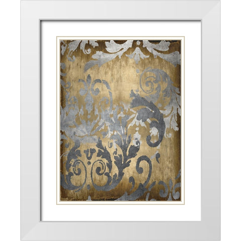 Damask in Gold I White Modern Wood Framed Art Print with Double Matting by Roberts, Ellie
