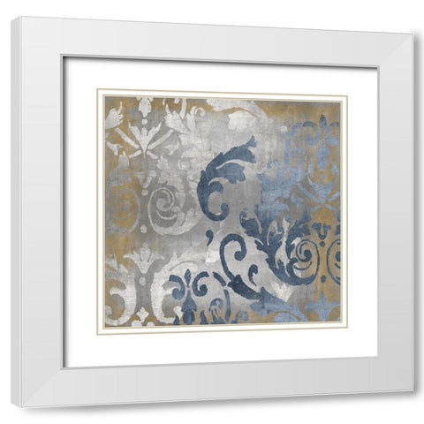 Damask in Silver and Gold I White Modern Wood Framed Art Print with Double Matting by Roberts, Ellie