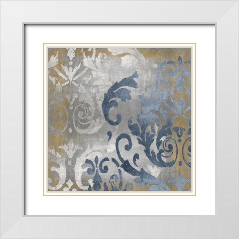 Damask in Silver and Gold I White Modern Wood Framed Art Print with Double Matting by Roberts, Ellie