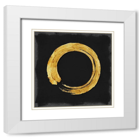 Gold Zen Circle on Black I White Modern Wood Framed Art Print with Double Matting by Roberts, Ellie