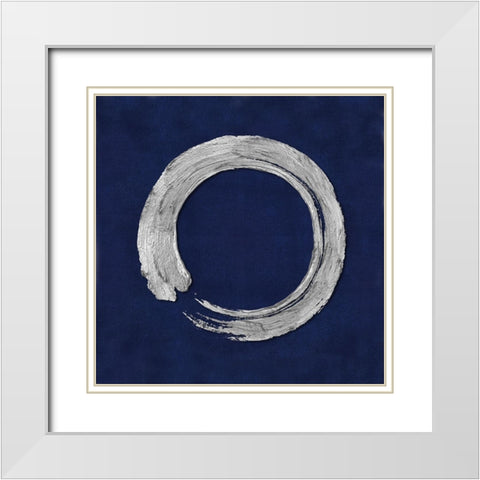 Silver Zen Circle on Blue I White Modern Wood Framed Art Print with Double Matting by Roberts, Ellie