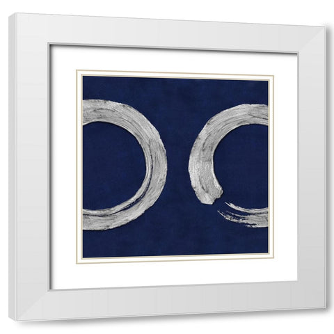 Silver Zen Circle on Blue II White Modern Wood Framed Art Print with Double Matting by Roberts, Ellie