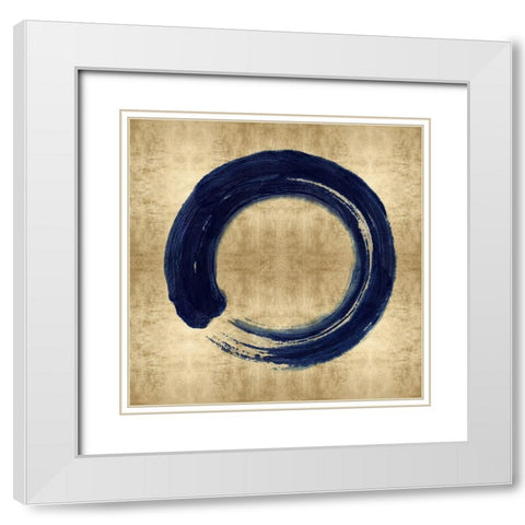 Blue Zen Circle on Gold I White Modern Wood Framed Art Print with Double Matting by Roberts, Ellie