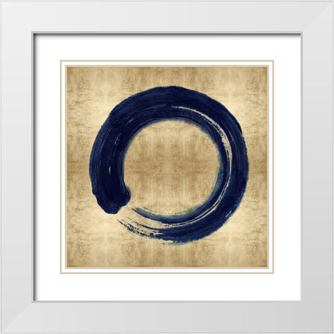 Blue Zen Circle on Gold I White Modern Wood Framed Art Print with Double Matting by Roberts, Ellie
