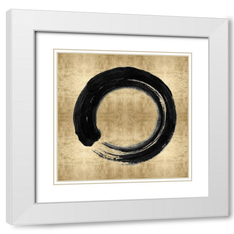 Black Zen Circle on Gold I White Modern Wood Framed Art Print with Double Matting by Roberts, Ellie