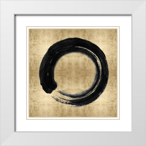 Black Zen Circle on Gold I White Modern Wood Framed Art Print with Double Matting by Roberts, Ellie