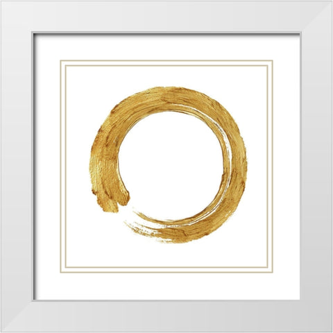 Gold Zen Circle on White I White Modern Wood Framed Art Print with Double Matting by Roberts, Ellie