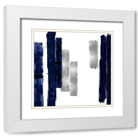Vertical Blue and Silver I White Modern Wood Framed Art Print with Double Matting by Roberts, Ellie