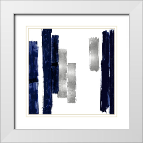 Vertical Blue and Silver I White Modern Wood Framed Art Print with Double Matting by Roberts, Ellie