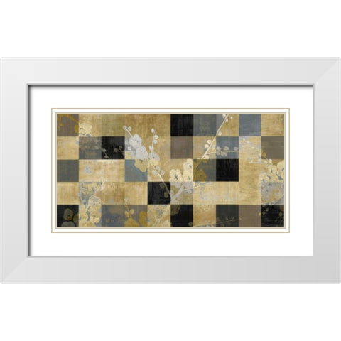 Blossoms In Gold White Modern Wood Framed Art Print with Double Matting by Lange, Erin
