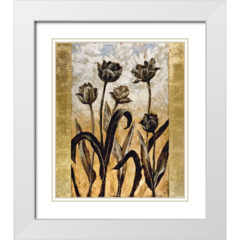 Tulip Silhouette White Modern Wood Framed Art Print with Double Matting by Lange, Erin