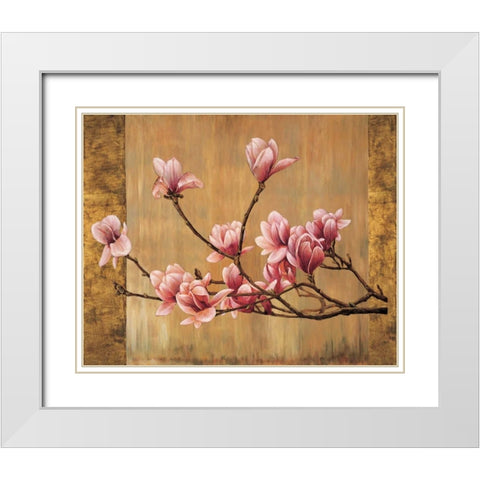 Pink Magnolias White Modern Wood Framed Art Print with Double Matting by Lange, Erin