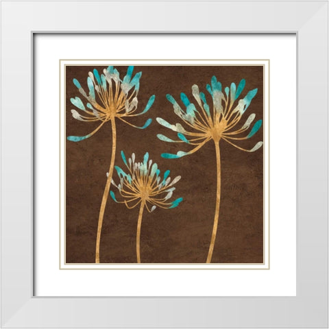 Teal Bloom I White Modern Wood Framed Art Print with Double Matting by Lange, Erin