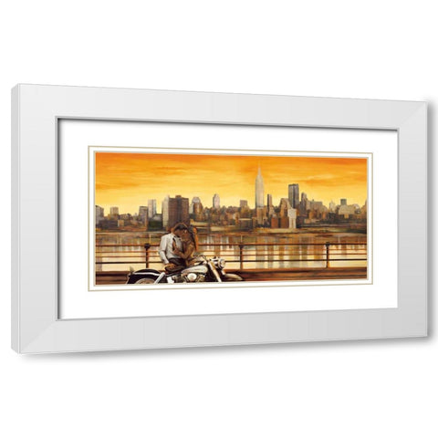 Lovers in New York White Modern Wood Framed Art Print with Double Matting by Rovere, Edoardo
