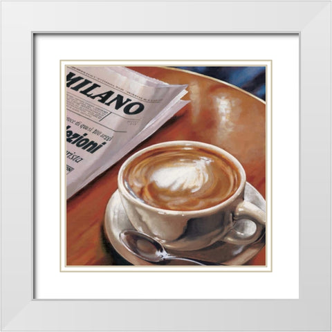 Cappuccino al Bar White Modern Wood Framed Art Print with Double Matting by Landi, Federico