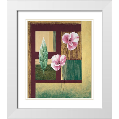 Coquelicots et feuilles II White Modern Wood Framed Art Print with Double Matting by Boulez, Genevieve