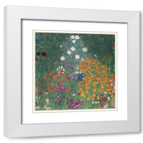 Flowery Garden White Modern Wood Framed Art Print with Double Matting by Klimt, Gustav