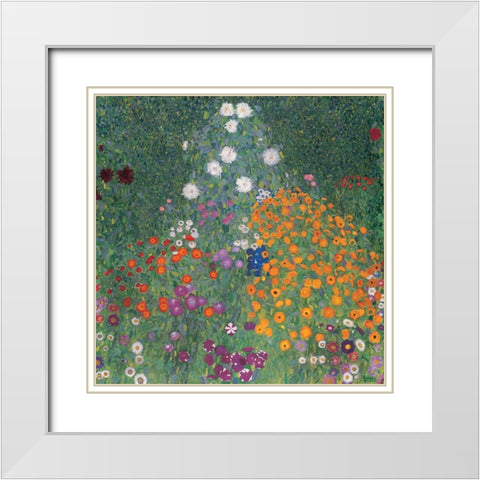Flowery Garden White Modern Wood Framed Art Print with Double Matting by Klimt, Gustav