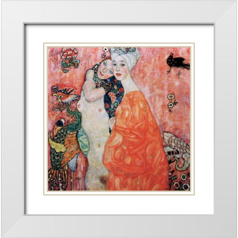 Le amiche White Modern Wood Framed Art Print with Double Matting by Klimt, Gustav