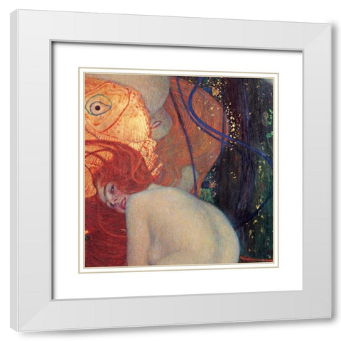Goldfish White Modern Wood Framed Art Print with Double Matting by Klimt, Gustav