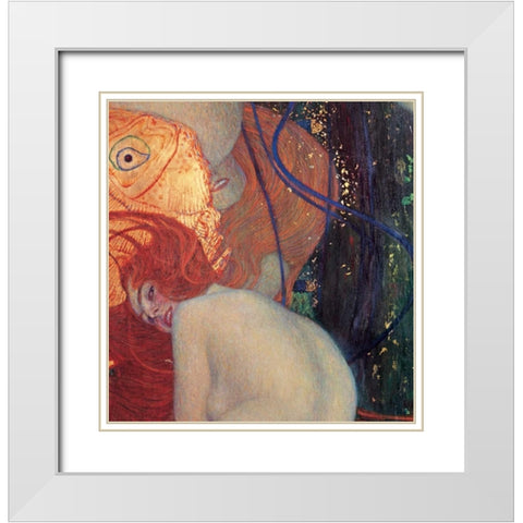 Goldfish White Modern Wood Framed Art Print with Double Matting by Klimt, Gustav