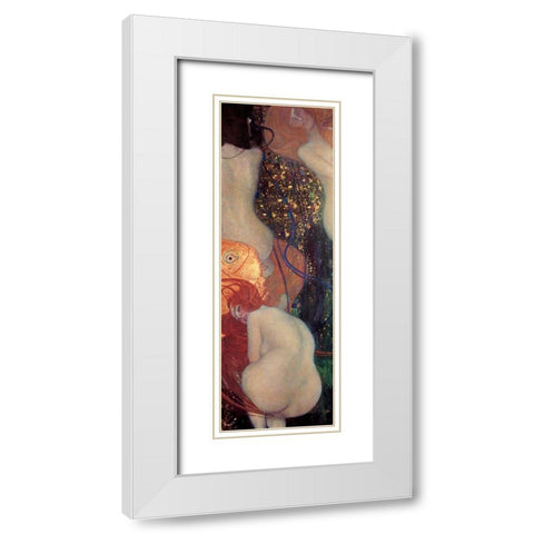 Goldfish White Modern Wood Framed Art Print with Double Matting by Klimt, Gustav