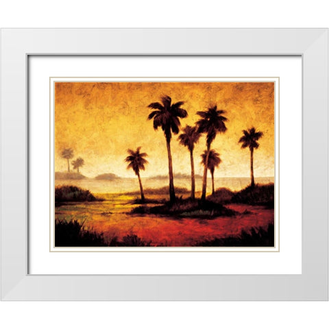 Sunset Palms I White Modern Wood Framed Art Print with Double Matting by Williams, Gregory