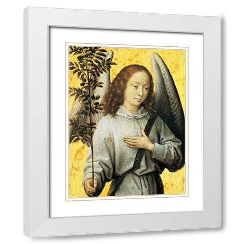 Angelo con ramo dulivo White Modern Wood Framed Art Print with Double Matting by Memling, Hans