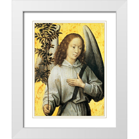 Angelo con ramo dulivo White Modern Wood Framed Art Print with Double Matting by Memling, Hans