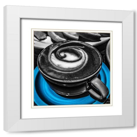 Latte Swirl Blue White Modern Wood Framed Art Print with Double Matting by Bannon, Heidi