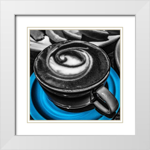 Latte Swirl Blue White Modern Wood Framed Art Print with Double Matting by Bannon, Heidi