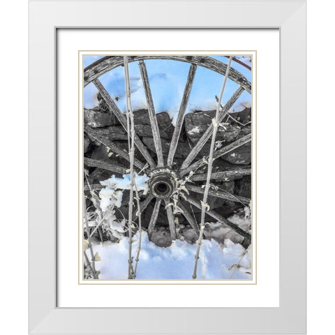 Montana Wagon Wheel II White Modern Wood Framed Art Print with Double Matting by Bannon, Heidi