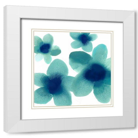 Aqua Blooms I White Modern Wood Framed Art Print with Double Matting by Carlson, Hannah