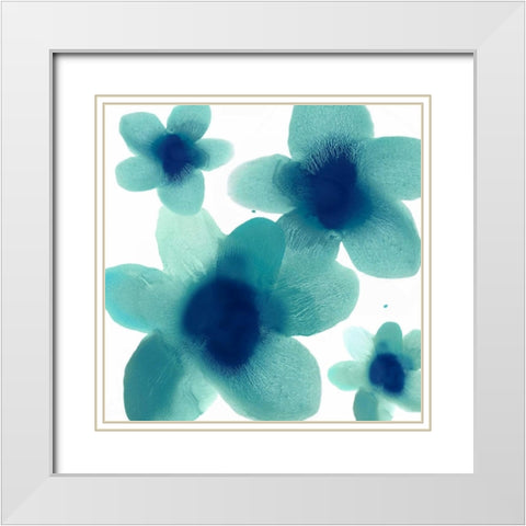 Aqua Blooms II White Modern Wood Framed Art Print with Double Matting by Carlson, Hannah