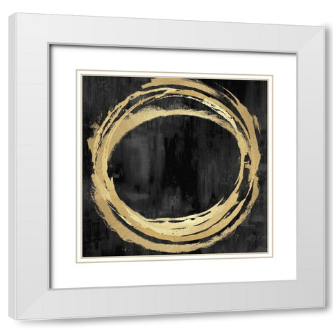 Circle Gold on Black II White Modern Wood Framed Art Print with Double Matting by Harris, Natalie