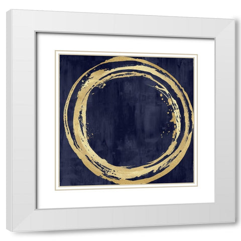 Circle Gold on Blue I White Modern Wood Framed Art Print with Double Matting by Harris, Natalie