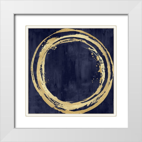 Circle Gold on Blue I White Modern Wood Framed Art Print with Double Matting by Harris, Natalie