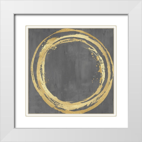 Circle Gold on Gray II White Modern Wood Framed Art Print with Double Matting by Harris, Natalie
