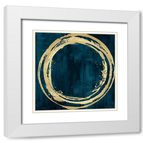 Circle Gold on Teal I White Modern Wood Framed Art Print with Double Matting by Harris, Natalie